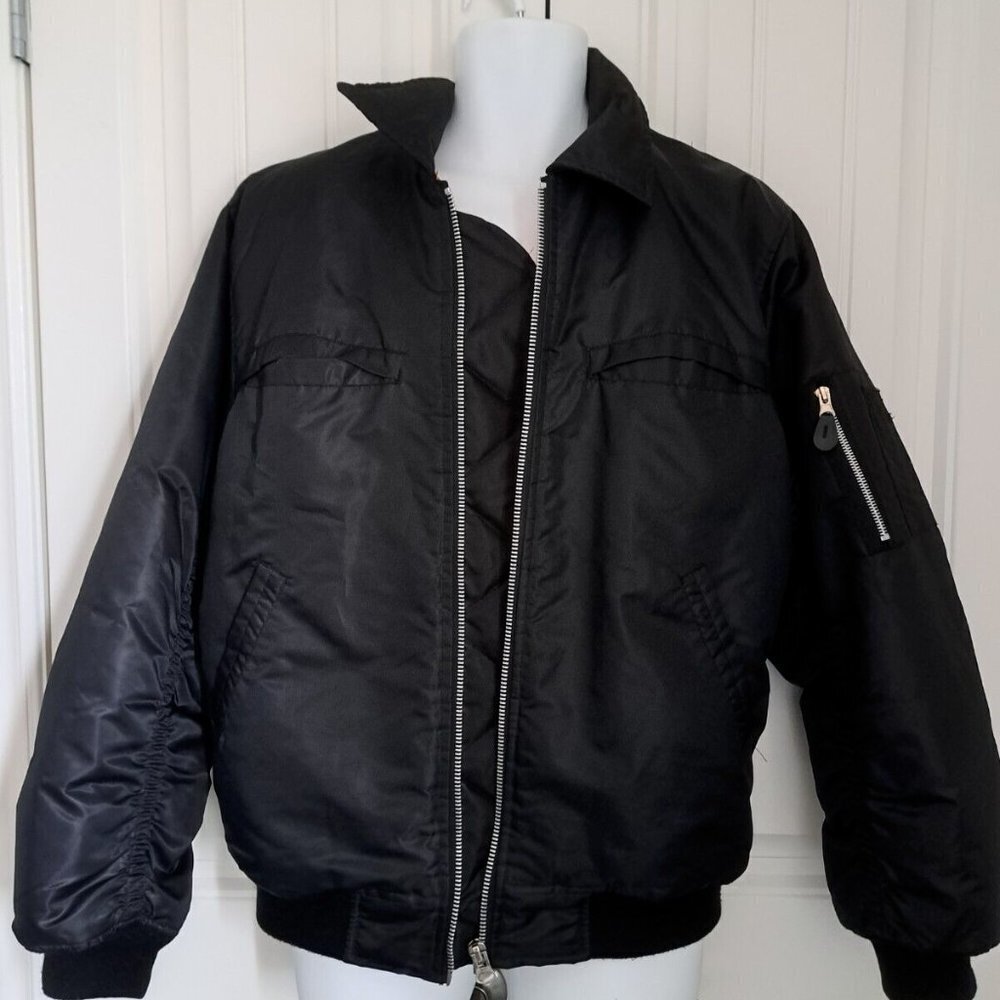 VTG TRADESMAN military aviator style jacket nylon black orange workwear Mens M